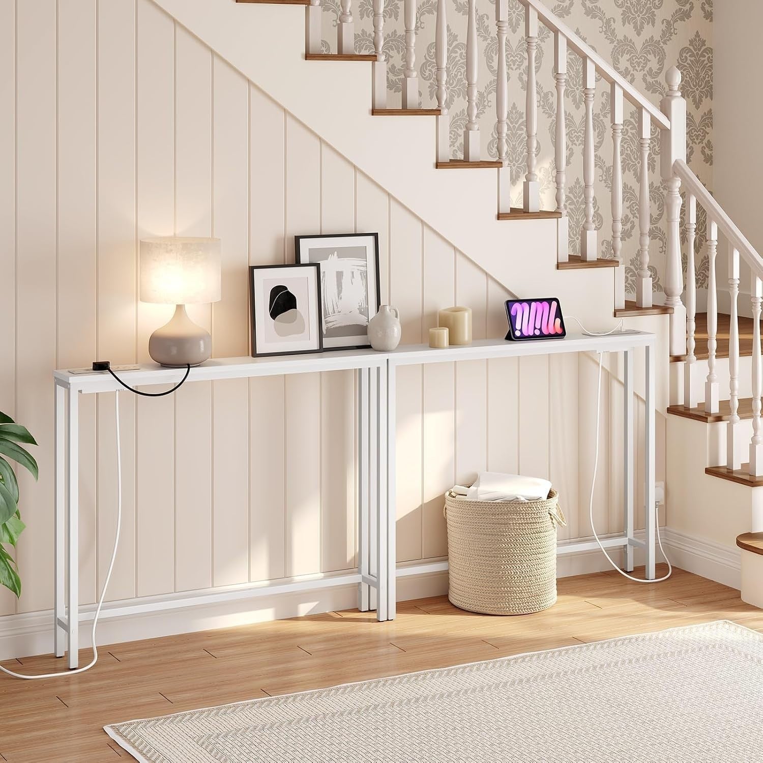 Slim Console Table with USB Ports & Power Outlets for Hallways
