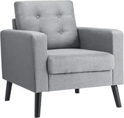 Grey Accent Armchair Button Tufted Linen Lounge Chair