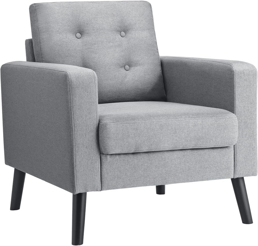 Grey Accent Armchair Button Tufted Linen Lounge Chair