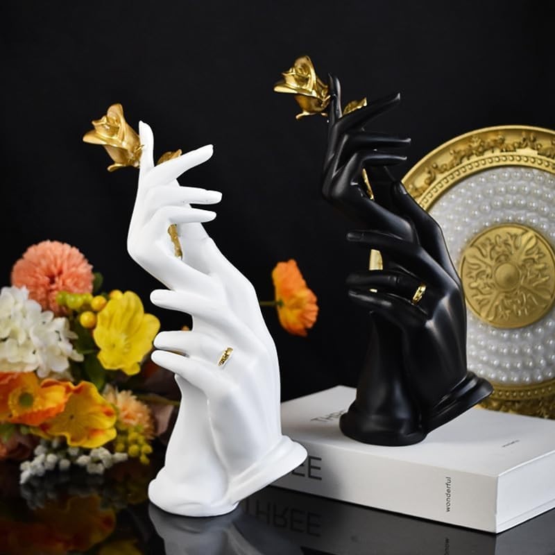 White Hand-in-Hand Sculpture • Romantic Resin Couple Ornament • Elegant
