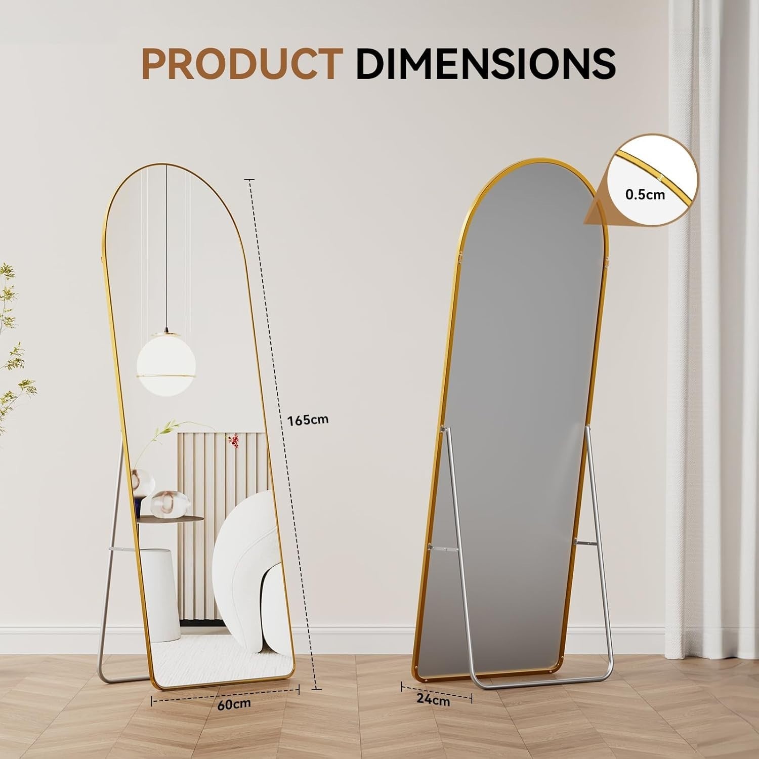 Gold Arch Full Length Mirror 165x60cm Leaning Wall Mirror for Bedroom Decor