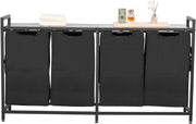 4 Section Laundry Sorter with Wood Top Large Rolling Hamper Pull-Out Bags Black