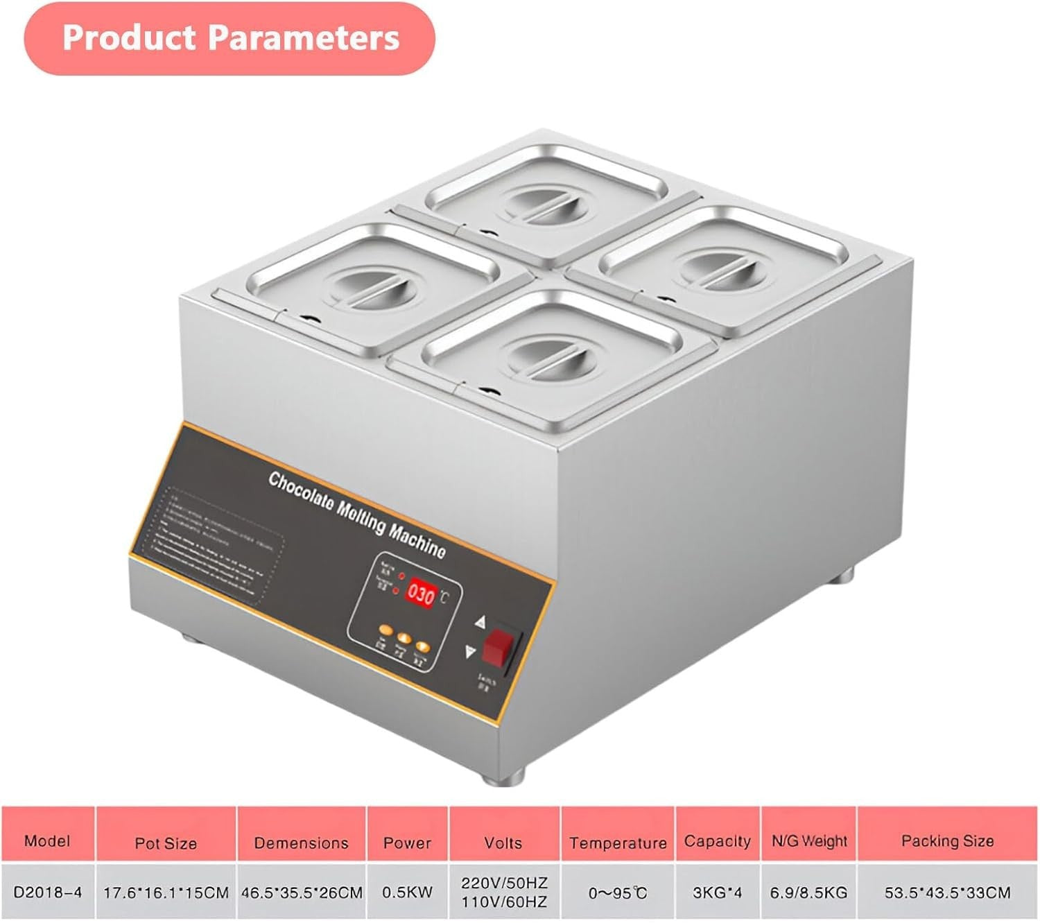 Electric Chocolate Melting Pot Stainless Steel Tempering Fondue Warmer