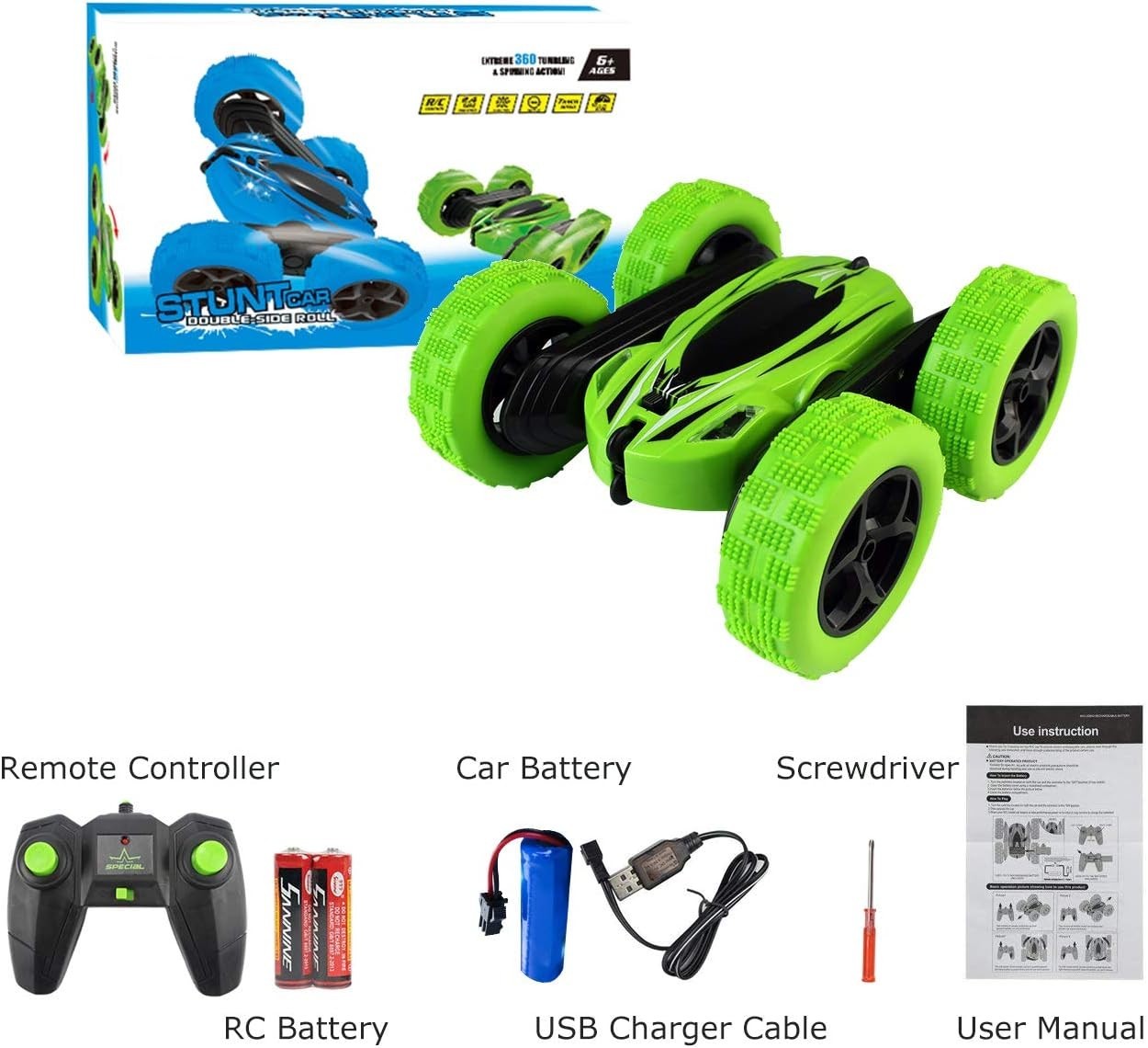 4WD RC Stunt Car for Kids 4-9, 360° Flips & LED Lights, High-Speed