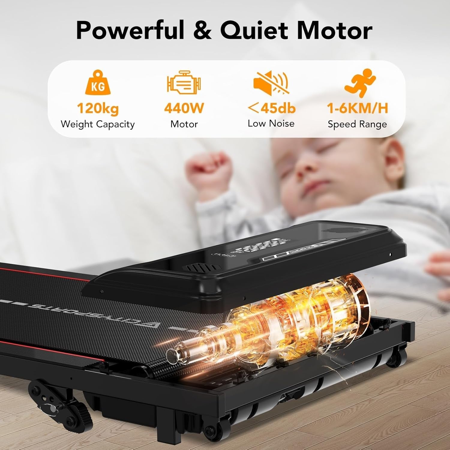 Under Desk Treadmill 10% Incline Walking Pad 1-6KM/H Remote LED Display