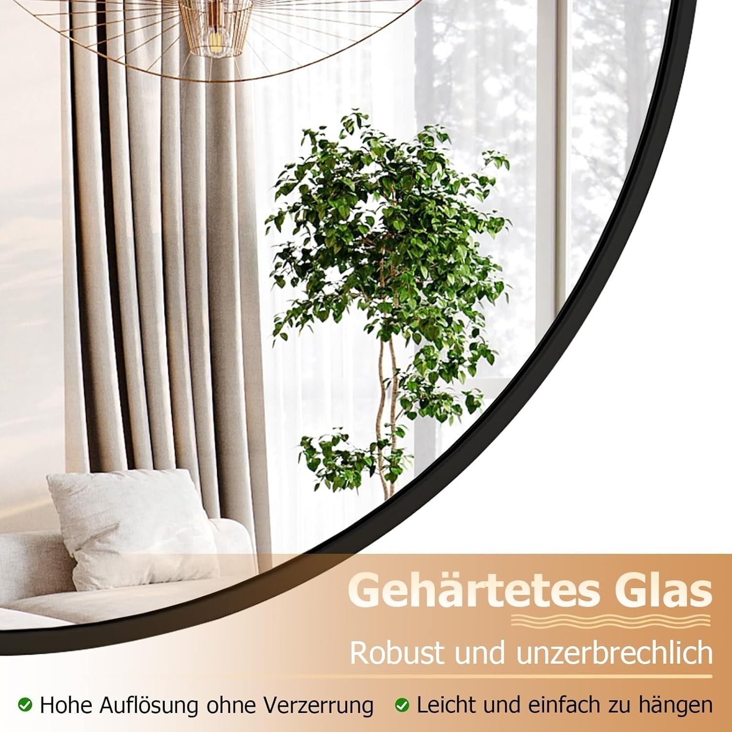 Large Round Wall Mirror 106cm with Seamless Aluminum Frame & Easy Mount