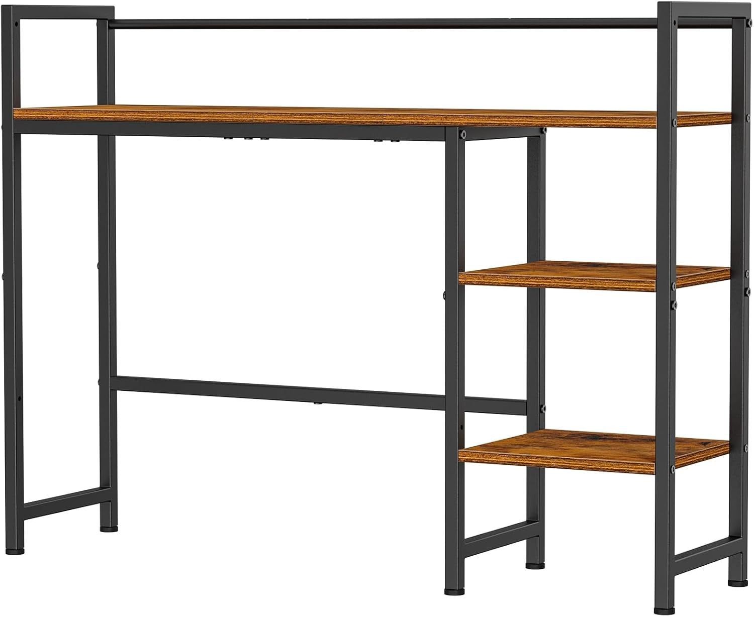 Rustic Brown Desk Hutch Shelf 4-Tier 38.6" Desktop Organizer Storage Rack