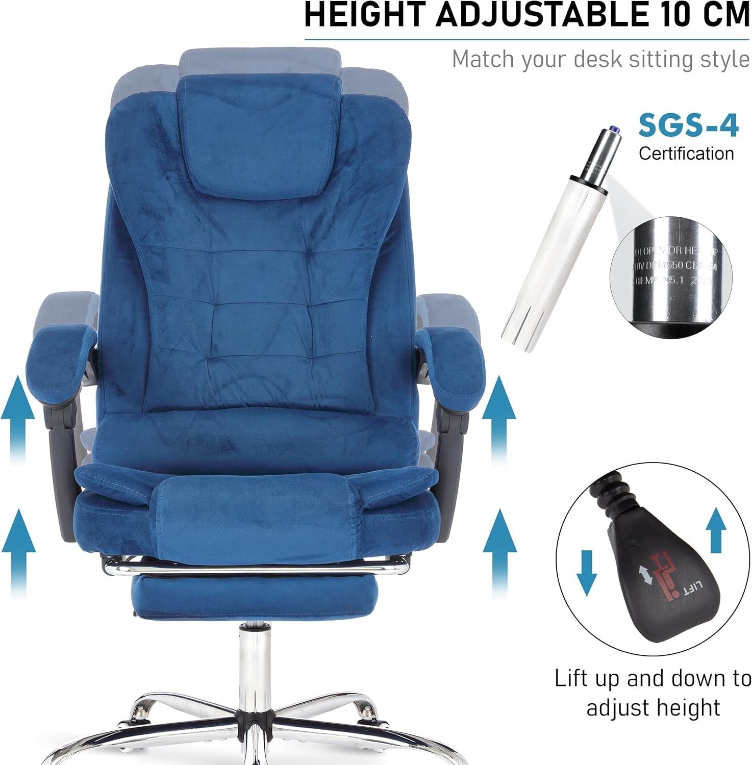 Velvet Blue Executive Office Chair Desk Adjustable Height Ergonomic Swivel Chair