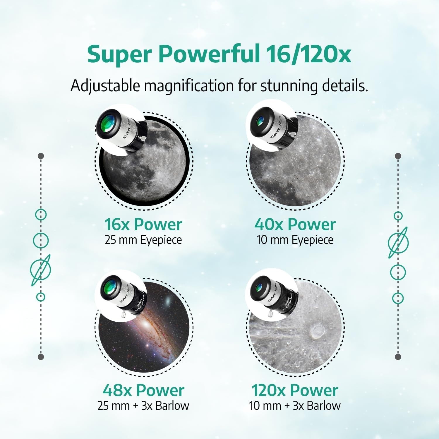 Black 16x-120x Telescope for Kids & Adults Moon, Planets, Stargazing