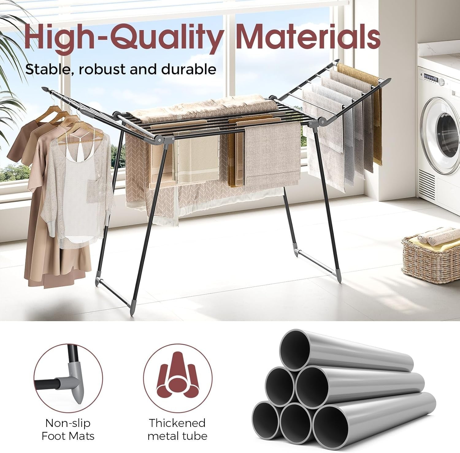 Large Foldable Clothes Airer Winged Drying Rack Indoor Outdoor Space