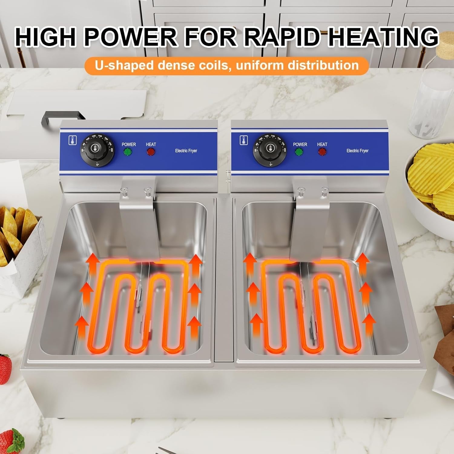Double Tank Electric Chip Fryer 6L+6L Stainless Steel UK Plug