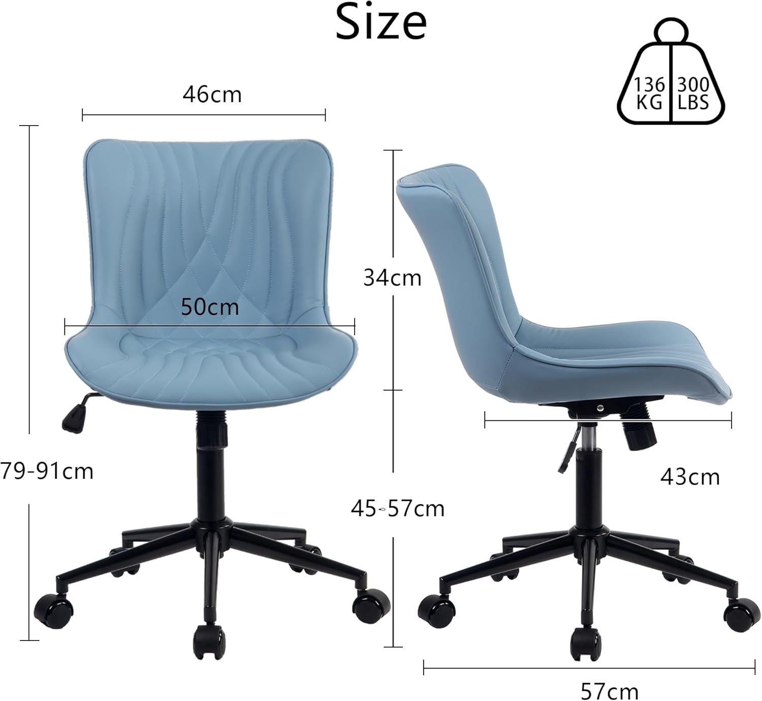 Ergonomic Blue Office Chair Swivel Desk Chair Faux Leather Home Task Seat
