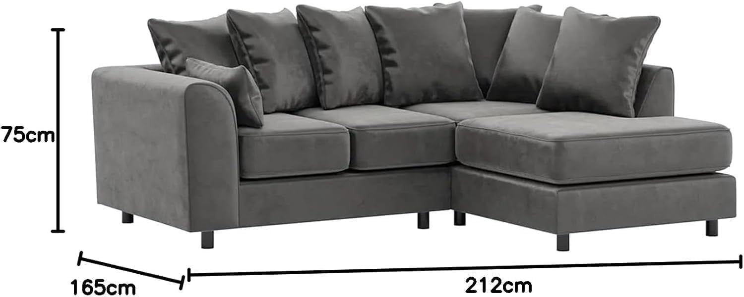 Grey L-Shaped 3+2 Seater Corner Sofa - Plush Fabric Modular Couch (Left Hand)