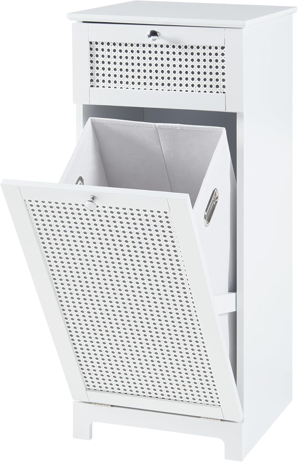 Laundry Cabinet With Fold Out Basket Slim Bathroom Storage Unit White Rattan