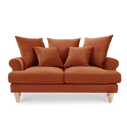 2 Seater Burnt Orange Velvet Sofa Scatter Back Cushions Deep Comfy Seat
