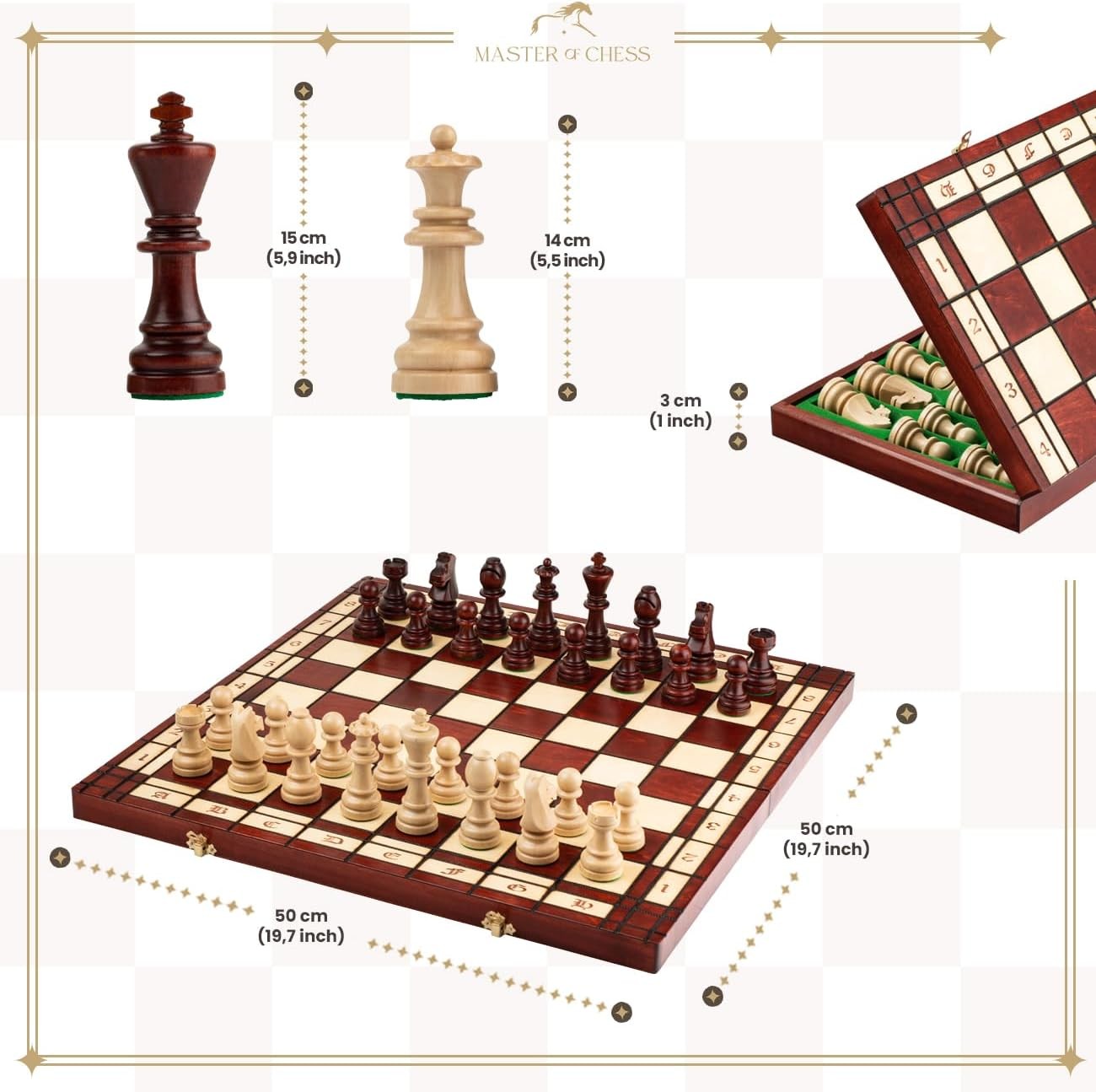 Handmade Tournament Chess Set 42cm Foldable Wooden Board Staunton Pieces