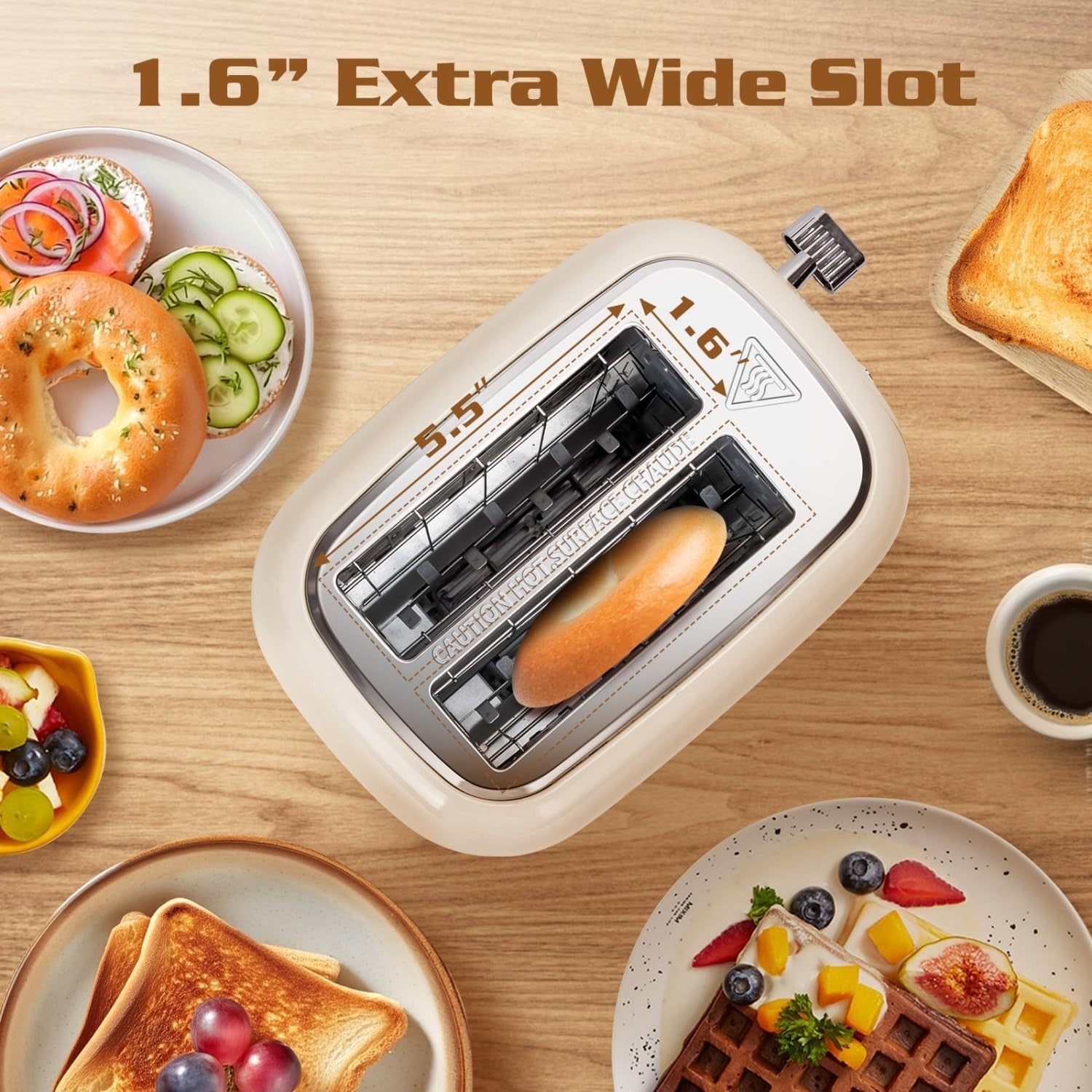 Retro 2-Slice Wide Slot Toaster Stainless Steel Cream 800W