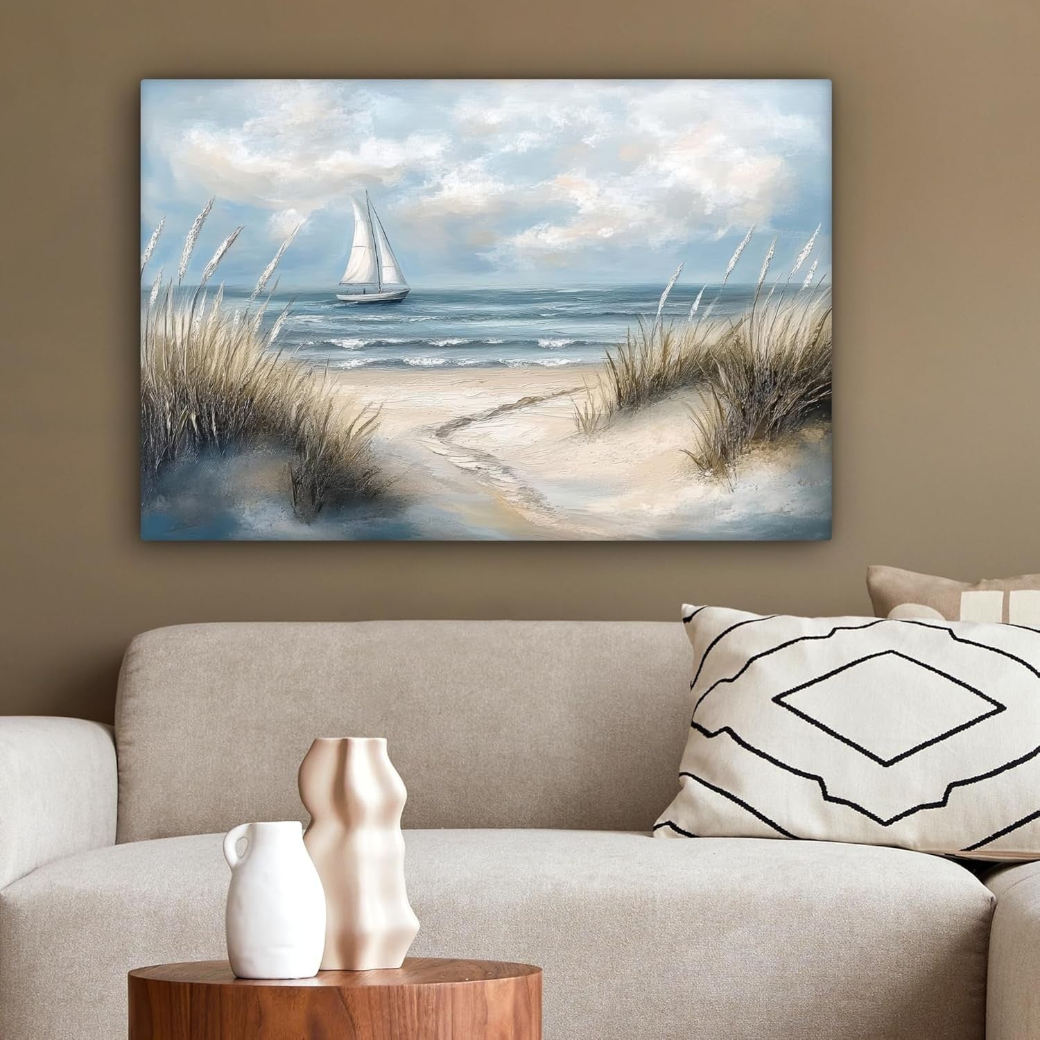 Beach Sailboat Canvas Wall Art 60x40cm Framed Coastal