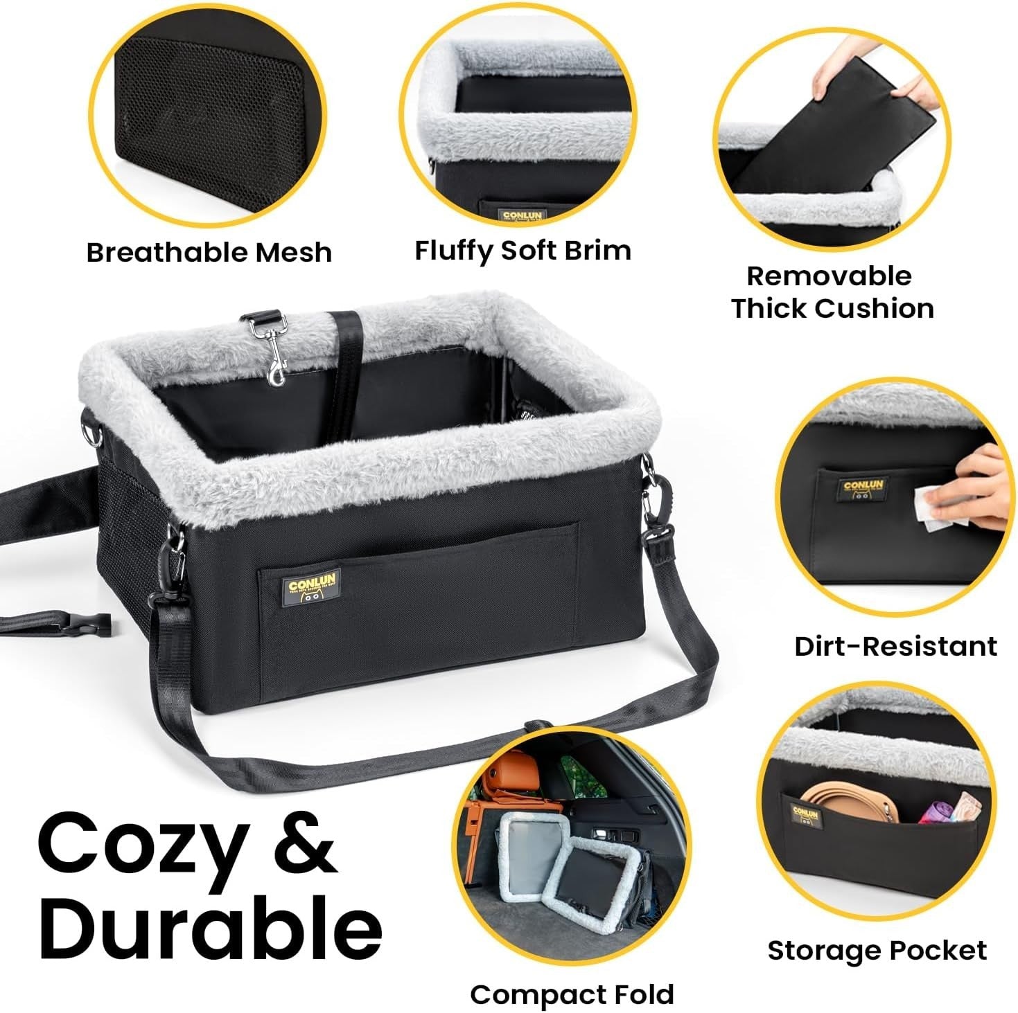 Elevated Dog Car Seat Booster Bed Small Dogs Safety Tether Travel Seat
