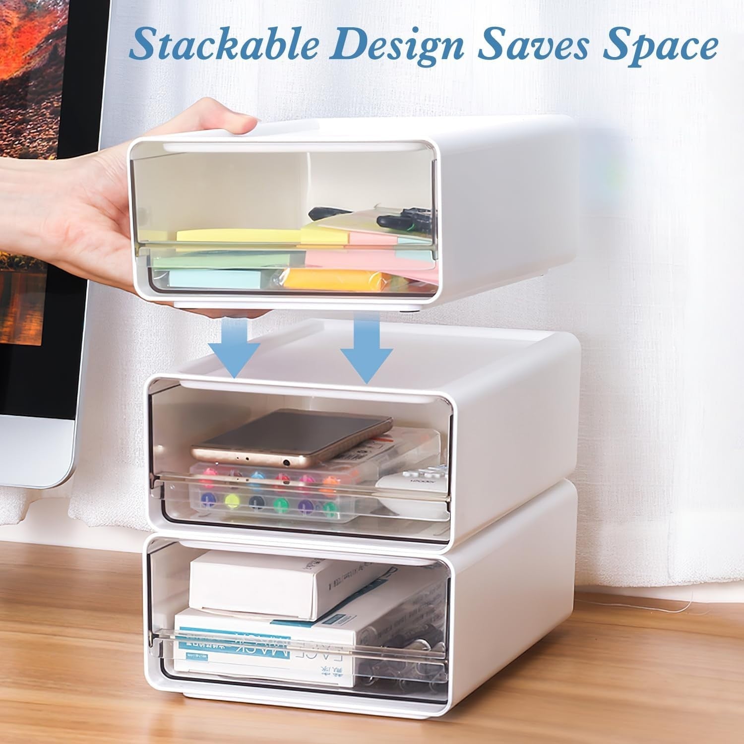 3-Tier Acrylic Desk Organiser – Stackable Drawer Storage Box