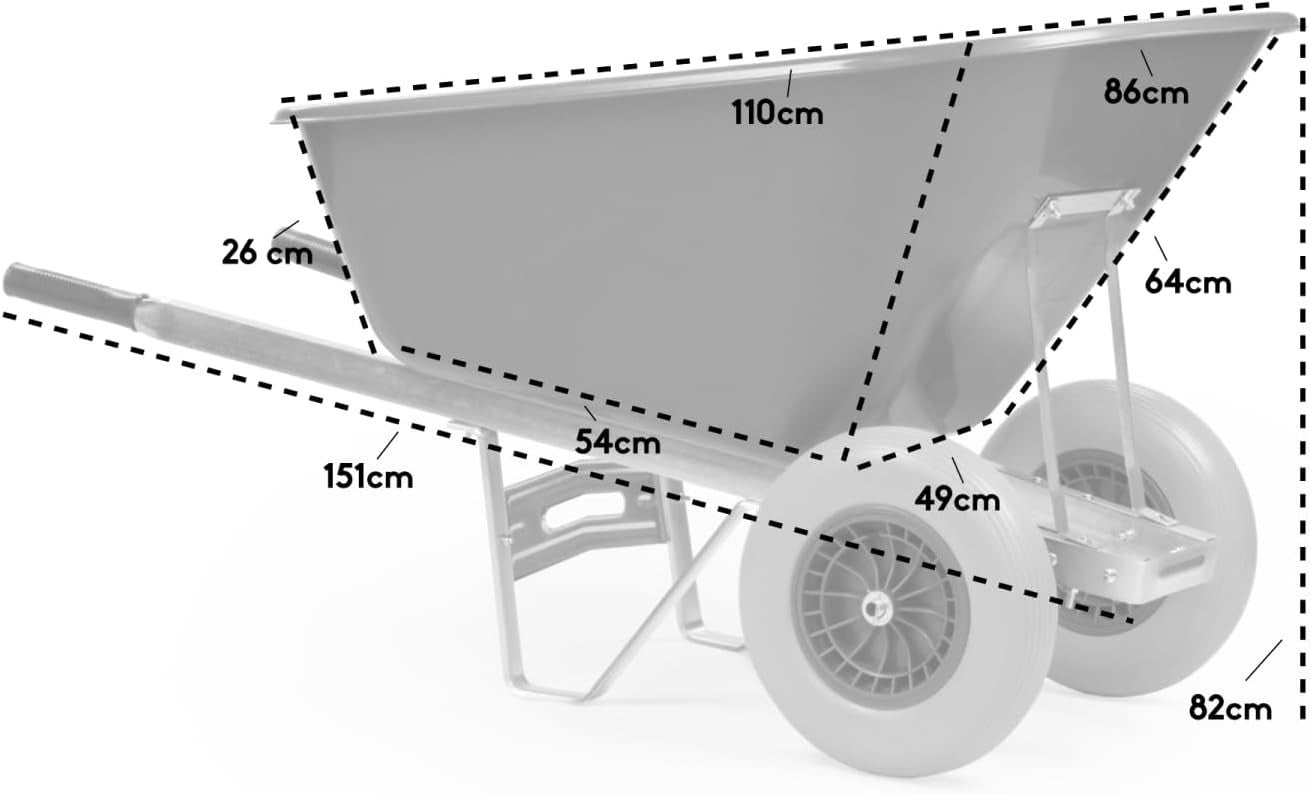 200L 2-Wheel Garden Wheelbarrow Green XL Heavy Duty Barrow with 150kg Load