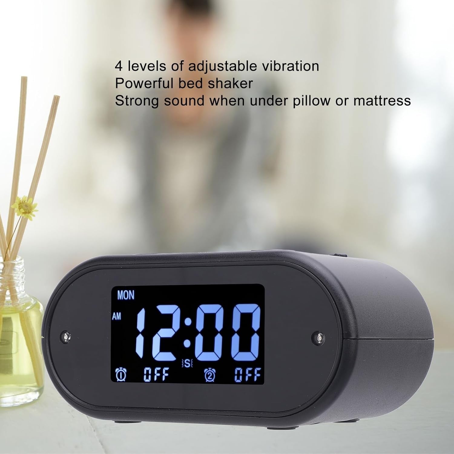 Vibrating Alarm Clock Bed Shaker Loud Display Dual Alarm Heavy Sleepers