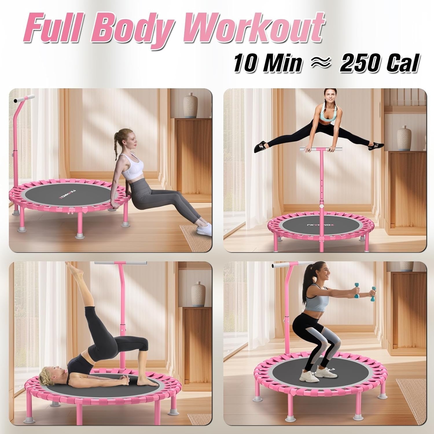 40in Folding Fitness Trampoline Rebounder Adjustable Handle 440lb
