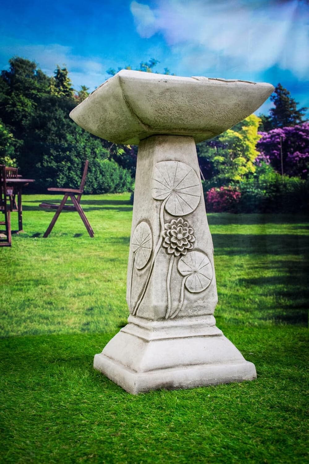 Heavy Stone Bird Bath 70kg Square Bowl | Garden Pedestal Ornament Outdoor Decor