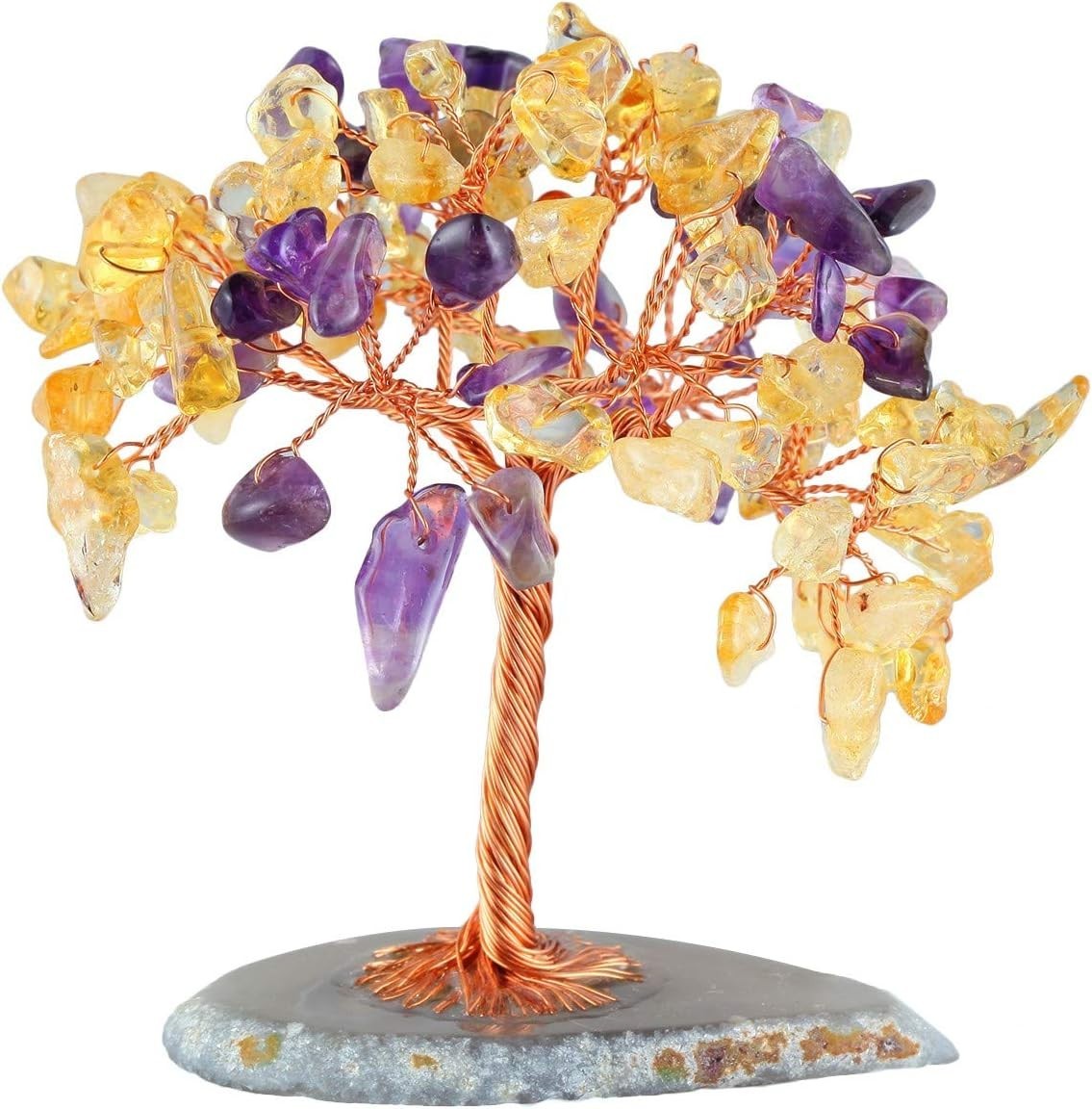 Crystal Money Tree Gemstone Ornament with Agate Base – Healing Decor Gift