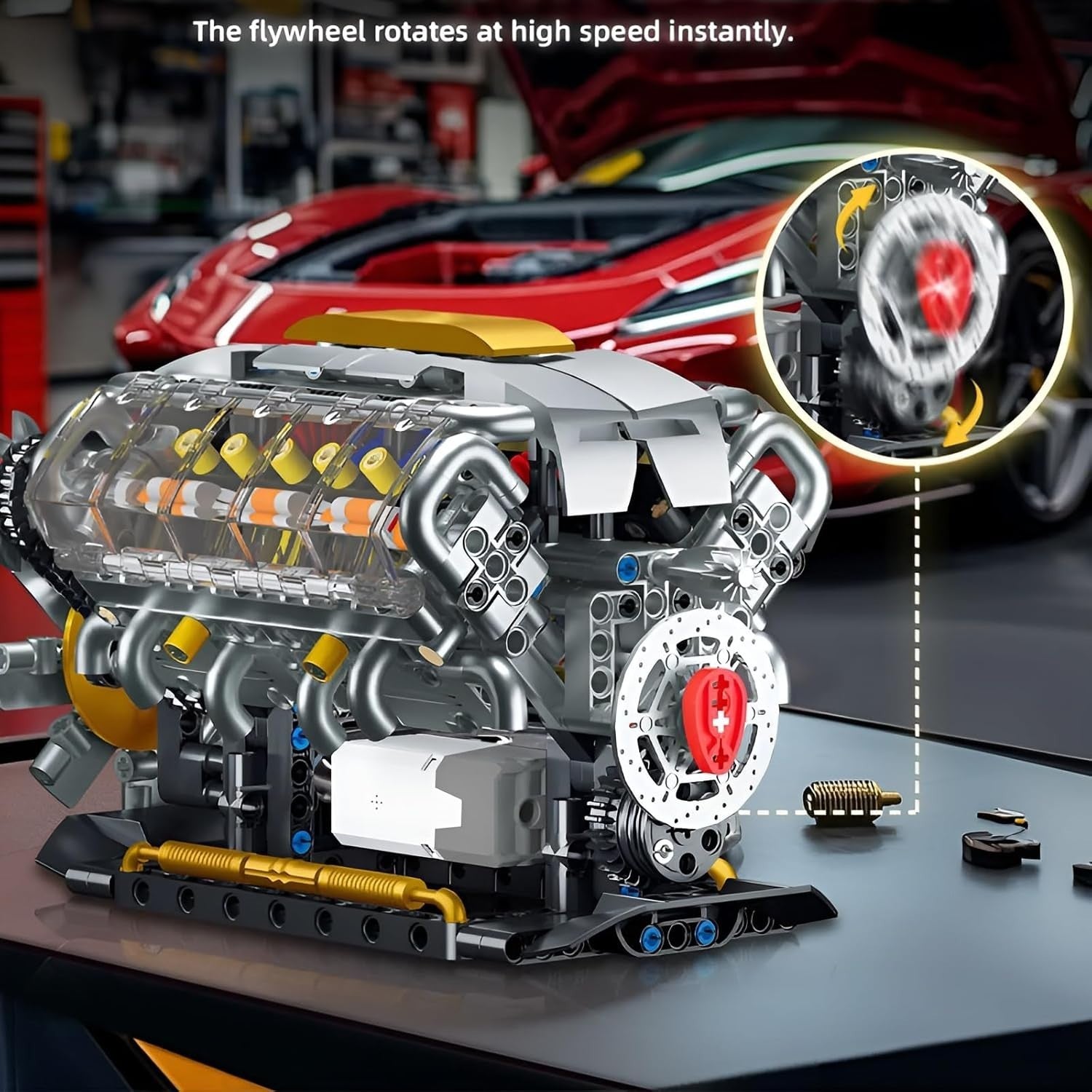 V8 Engine Model Kit 692PCS STEM Buildable Transparent Moving Parts Toy