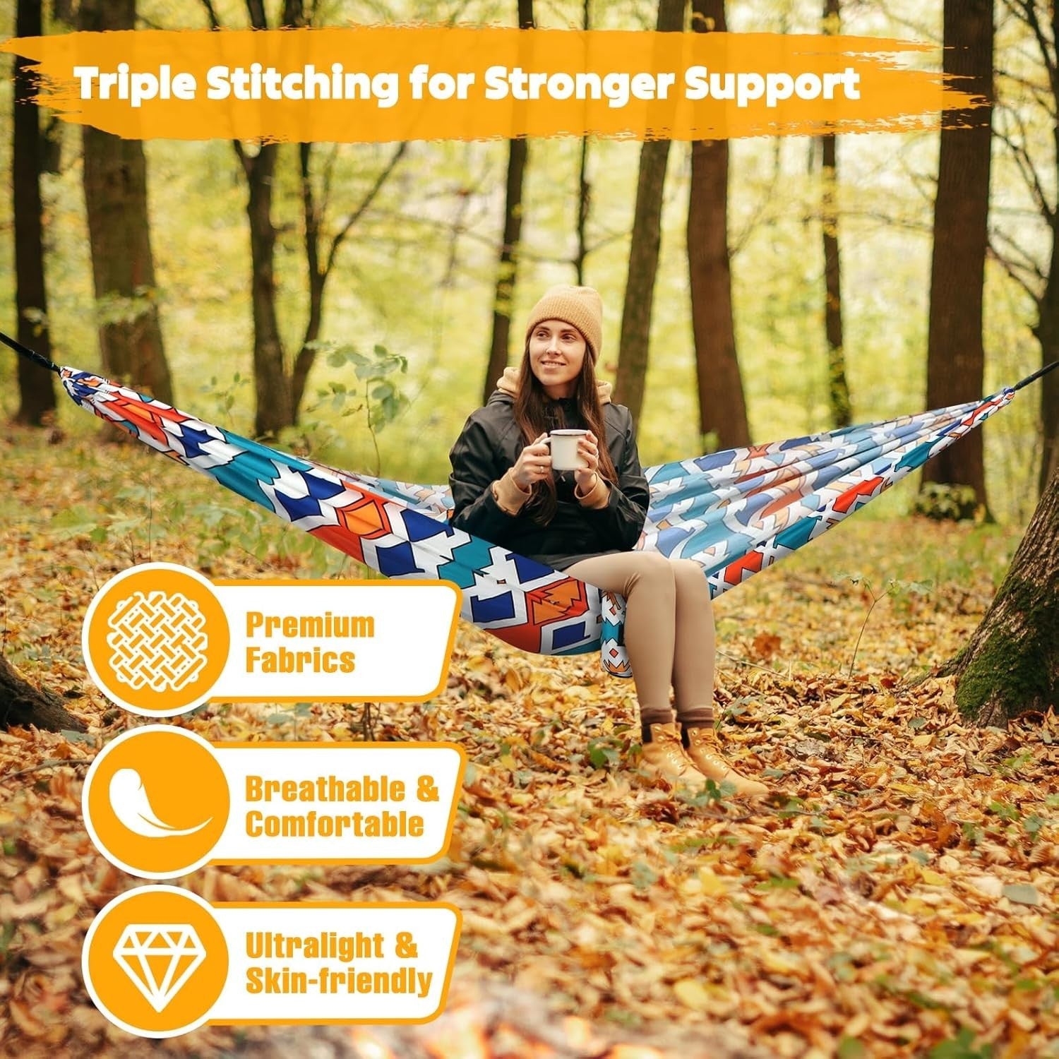 Camping Hammock 300kg Load | Quick Dry, Breathable, Compact 275x140cm