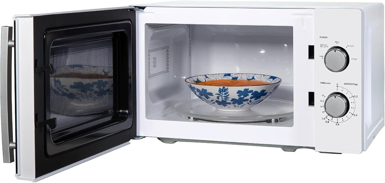 20L 800W White Solo Microwave Manual Timer Defrost Easy Clean