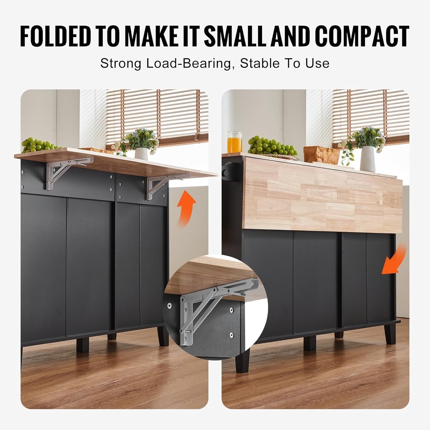 50" Kitchen Island Cart with Drop Leaf, Trash Cabinet, Drawer & Storage – Black