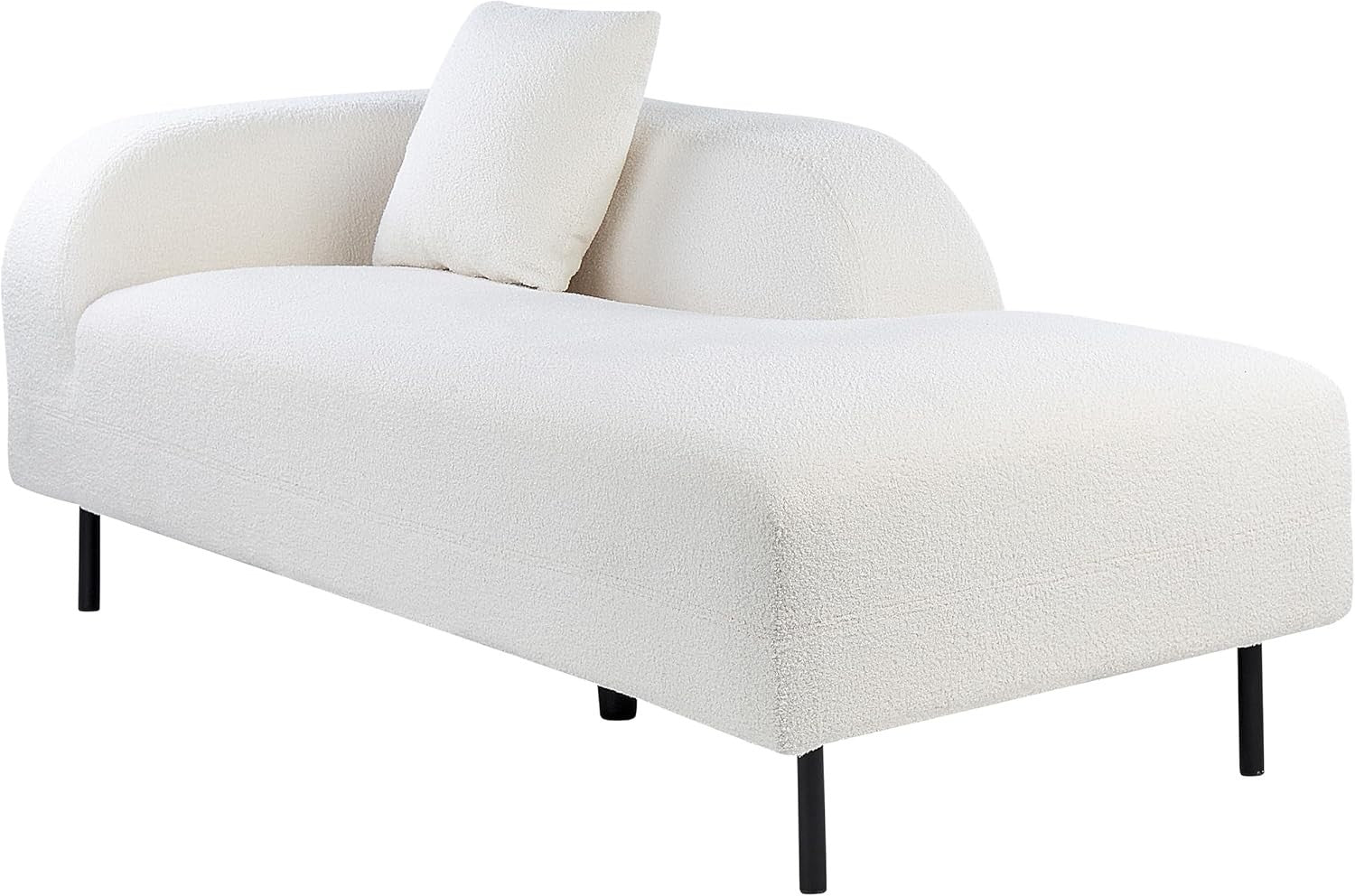 Retro White Boucle Chaise Lounge Left Hand Sofa Modern Curved Back Armrest