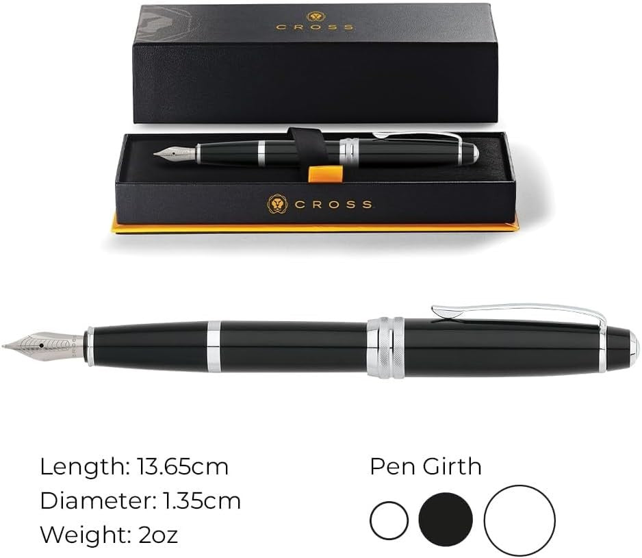 Luxury Black Fountain Pen – Medium Nib, Refillable, Gift Box, Smooth Writing