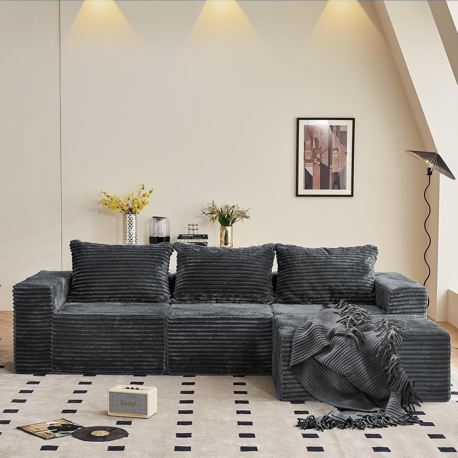 Modular 3/4 Seater Sofa Grey Corner Couch No Assembly, Memory Foam, 274cm