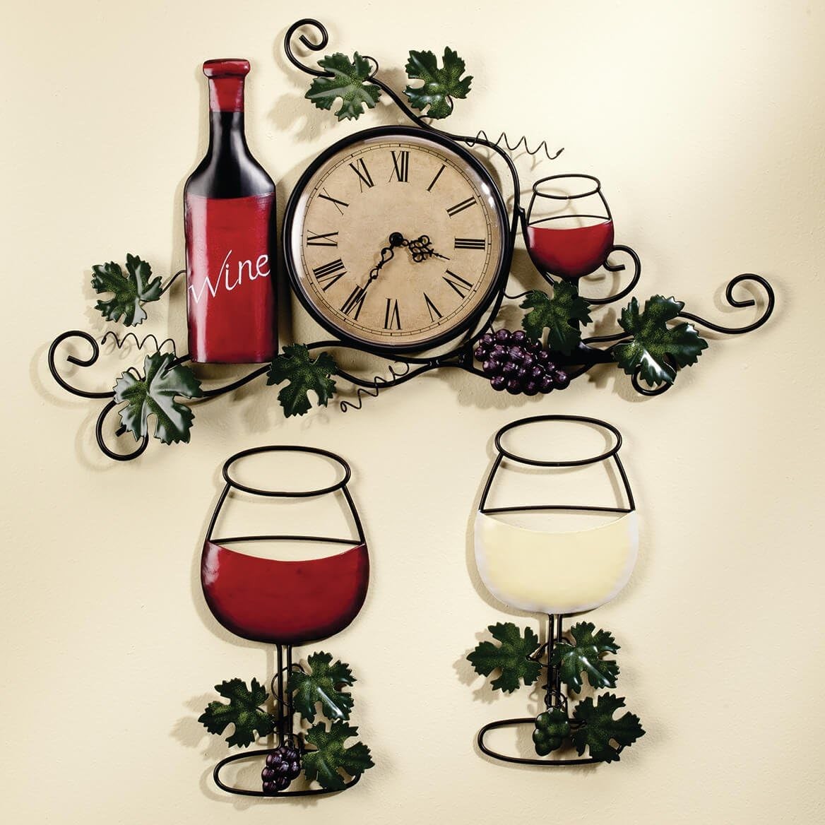 Wine Wall Clock – Rustic Roman Numeral Silent Kitchen Bar Dining Room Decor
