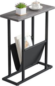 Slim Grey Side Table with Storage Bag – Narrow End Table for Sofa/Bed