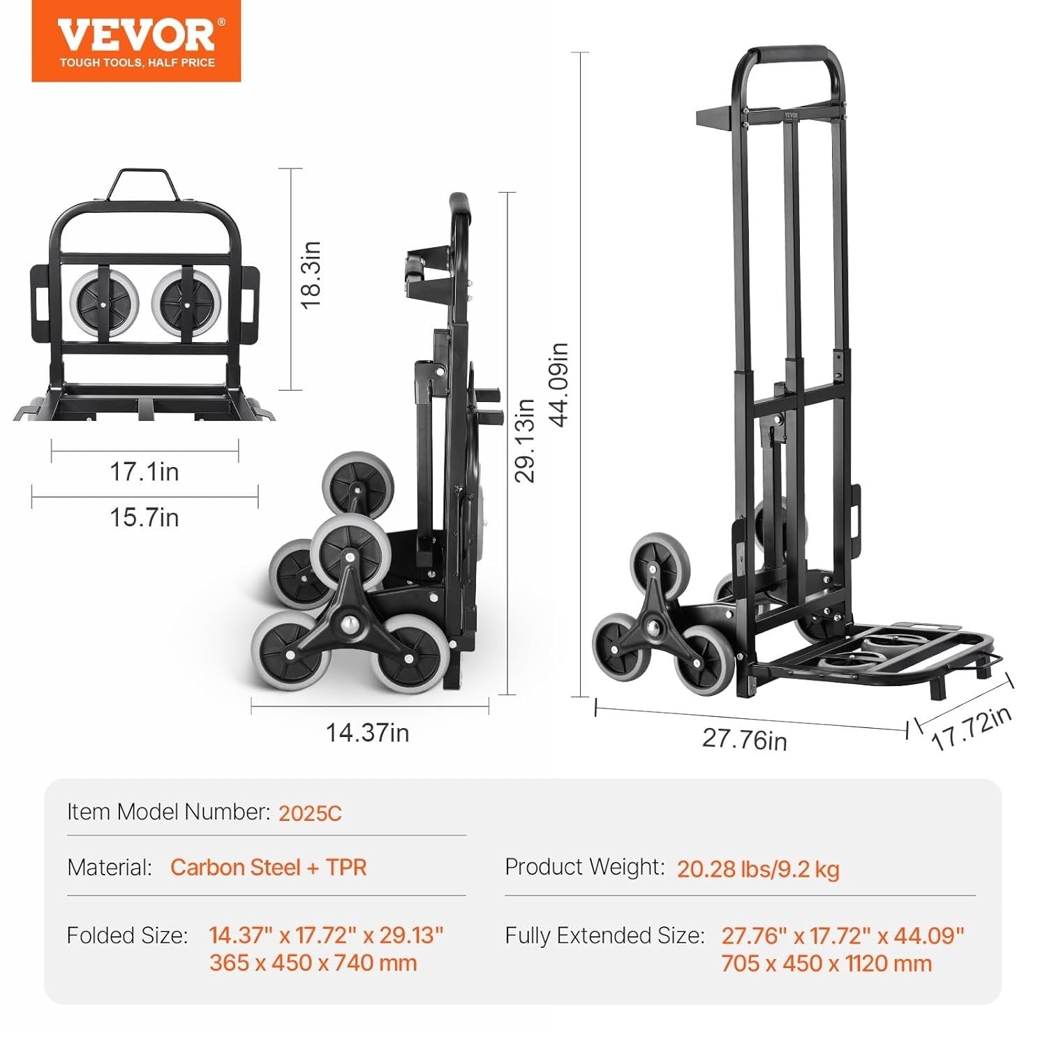 460lb Stair Climbing Hand Truck Folding Heavy Duty Dual Handle Cart