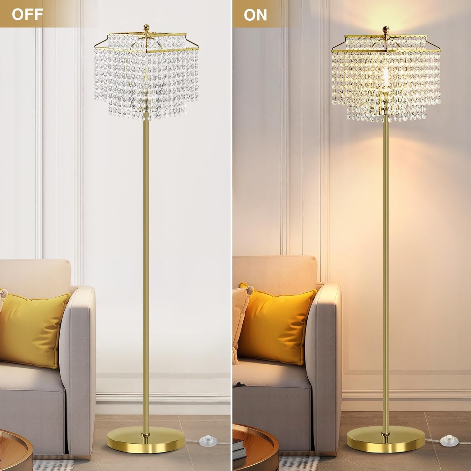 Crystal Floor Lamp Standing Light with Foot Switch Luxury Tall Living Room