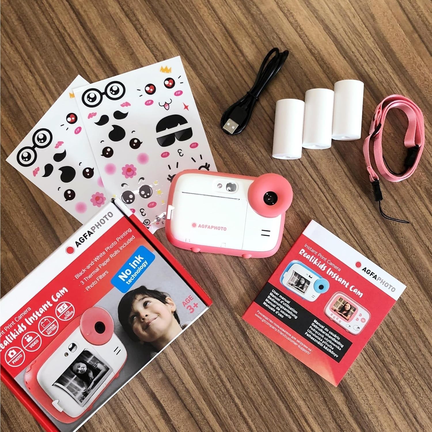 Kids Instant Print Camera 15MP HD Photo Video Camera + 6 Paper Rolls