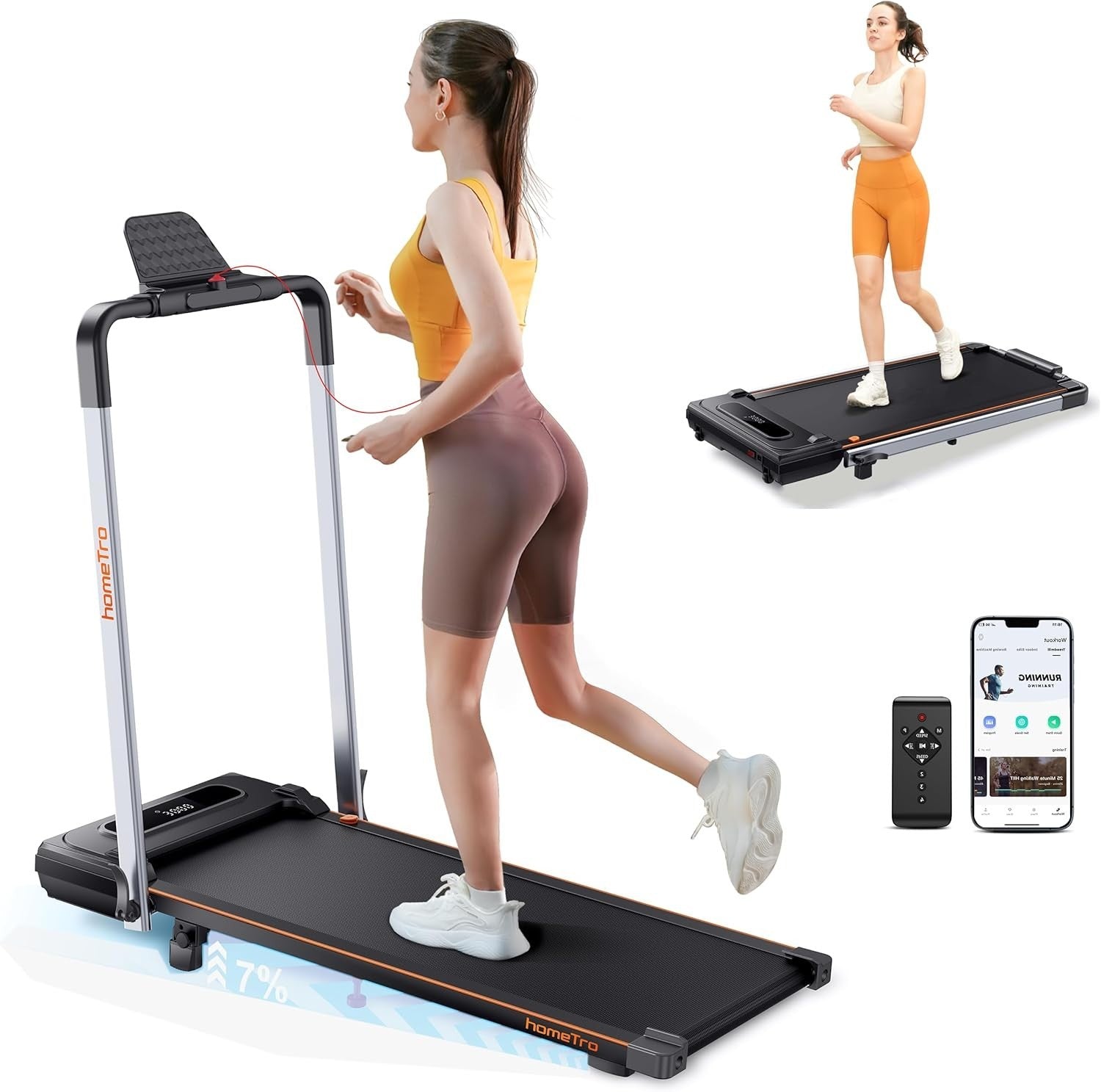 7% Incline Foldable Walking Pad 12km/h, 2.5HP, Under-Desk Treadmill Home