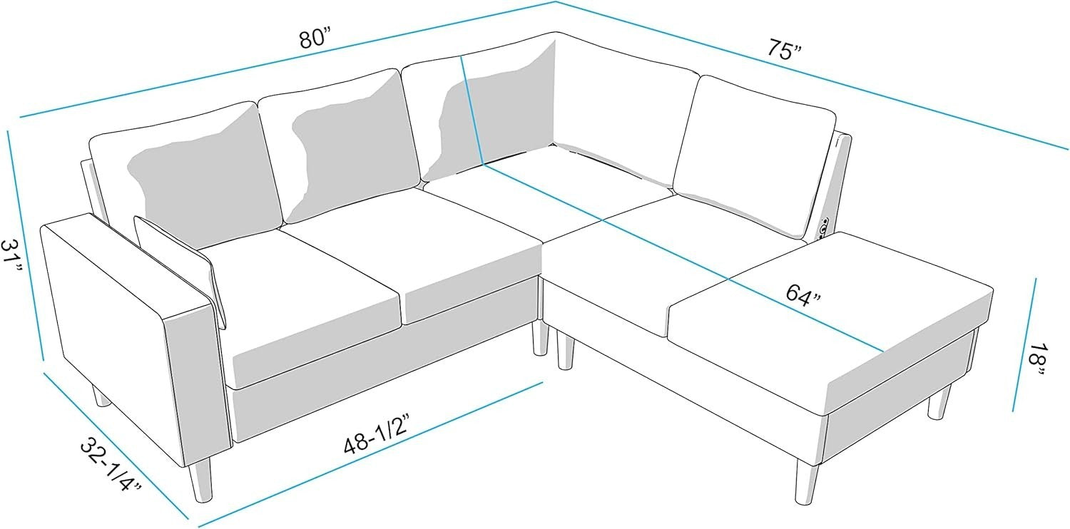 5 Seater L Shape Corner Sofa w/ Chaise & USB Charging | Brown Linen