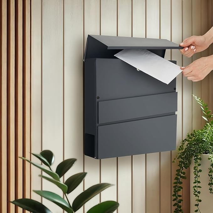 Lockable Wall Mounted Mailbox with Newspaper Holder – Rustproof Steel