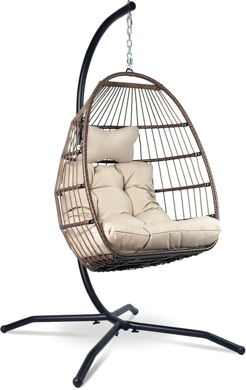 Foldable Hanging Egg Chair with Cushion for Garden Patio 150kg