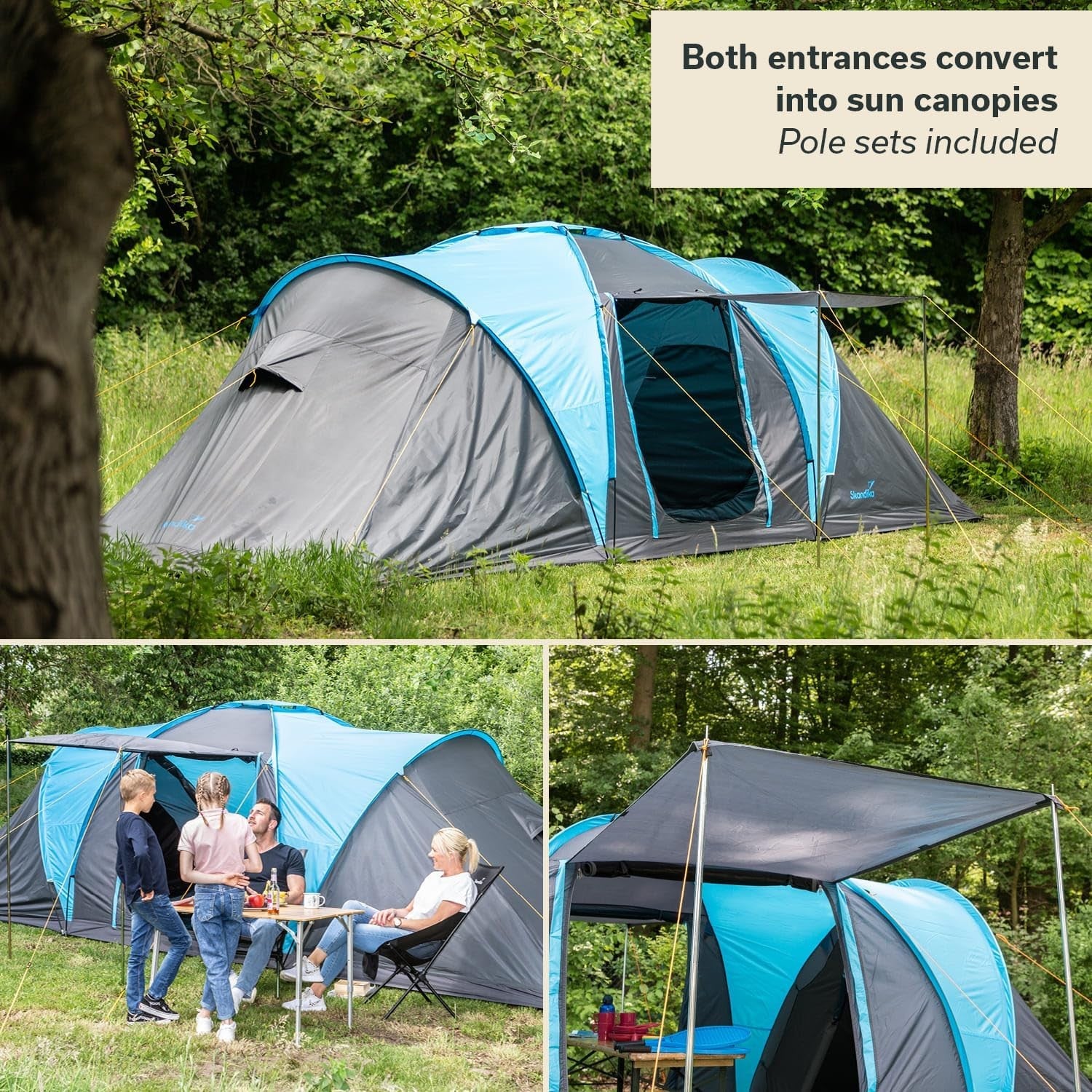 4 Person Family Dome Tent 2 Sleeping Cabins 200cm Height