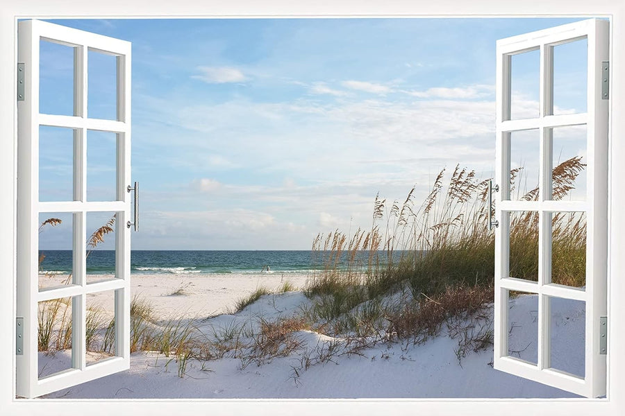 3D Beach Canvas Wall Art 36x24in Modern Window Effect Print