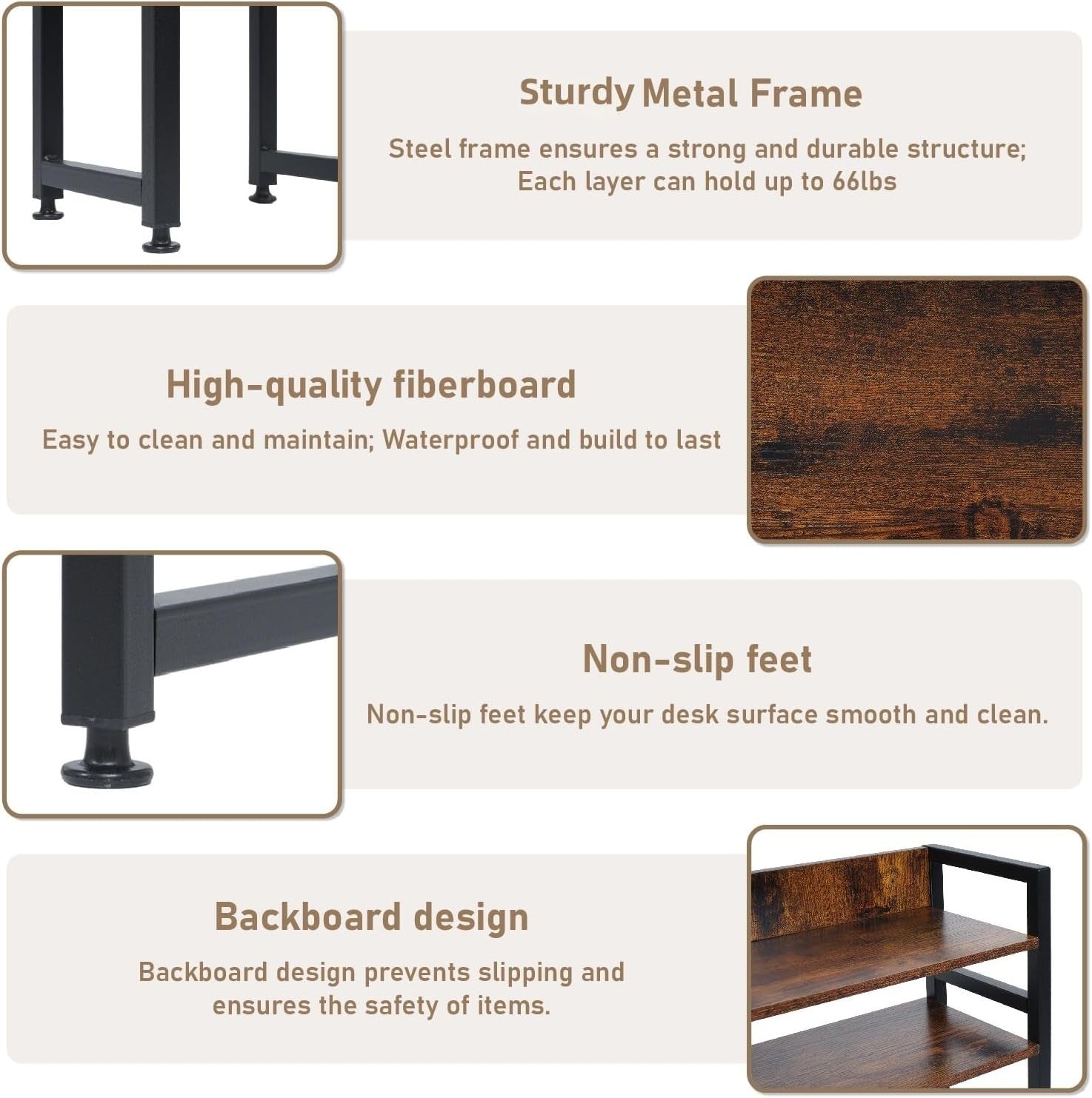 2-Tier Rustic Wood Metal Desktop Bookshelf Hutch Organizer Rack 105cm