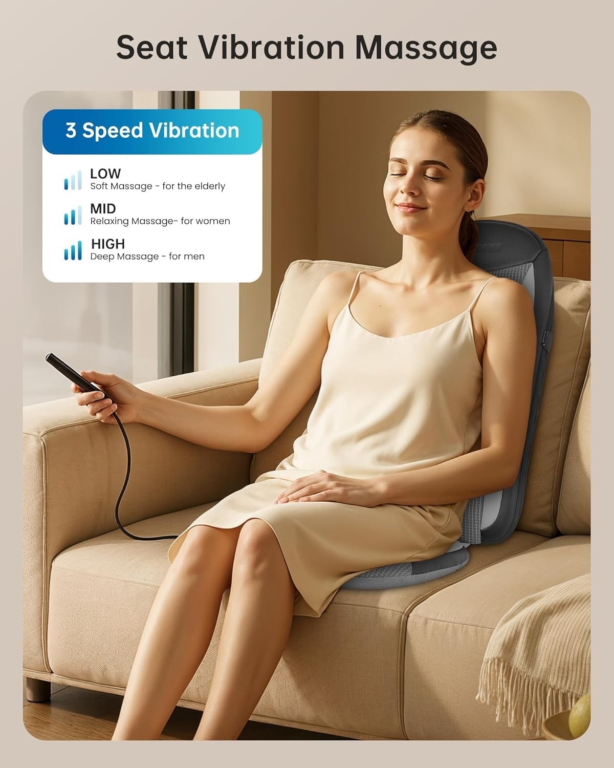 Shiatsu Back Massager Heat Deep Tissue Kneading Seat Cushion for Chair Home