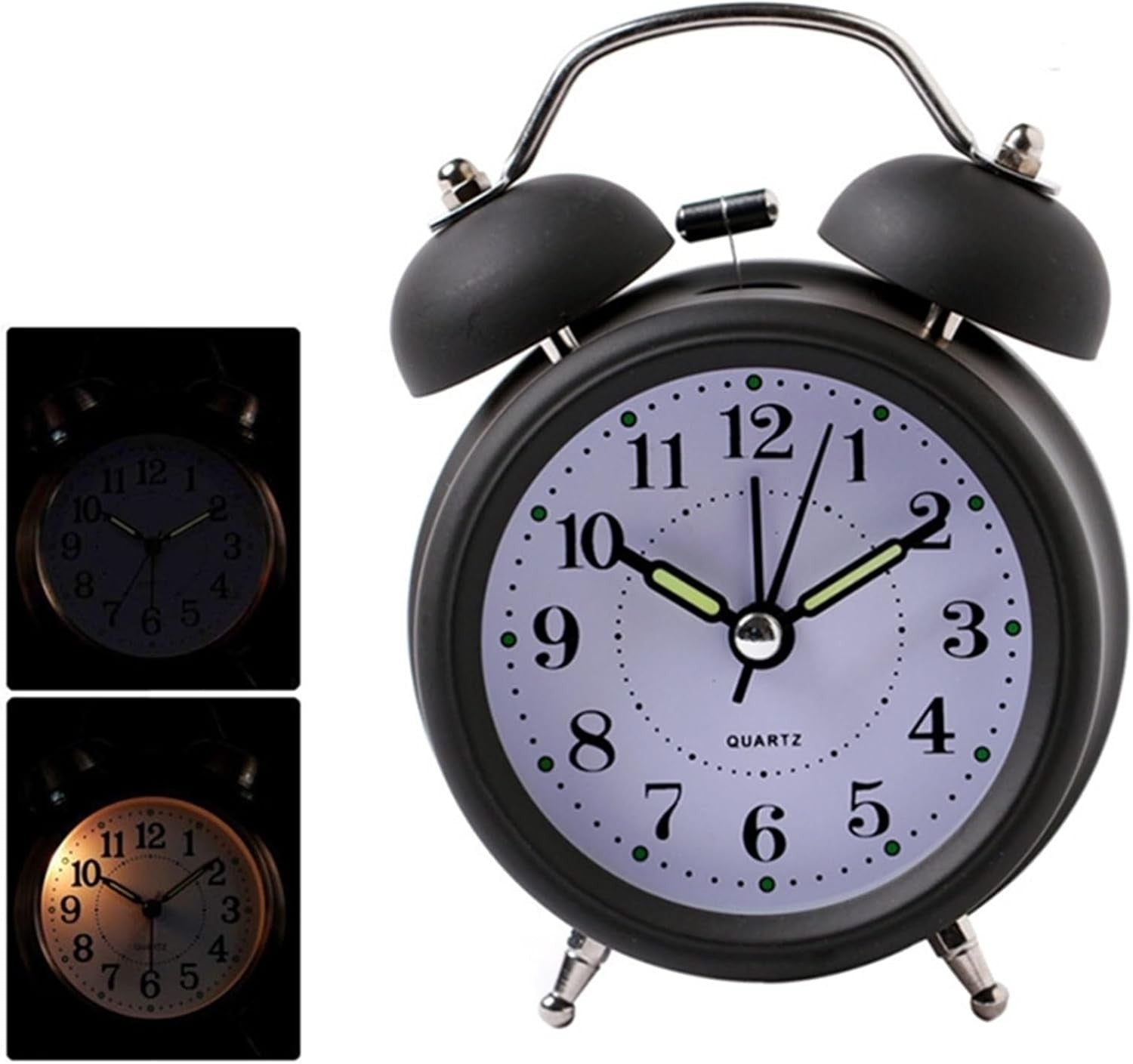 Retro Twin Bell Alarm Clock Loud Silent Non Ticking Backlight Battery Bedside